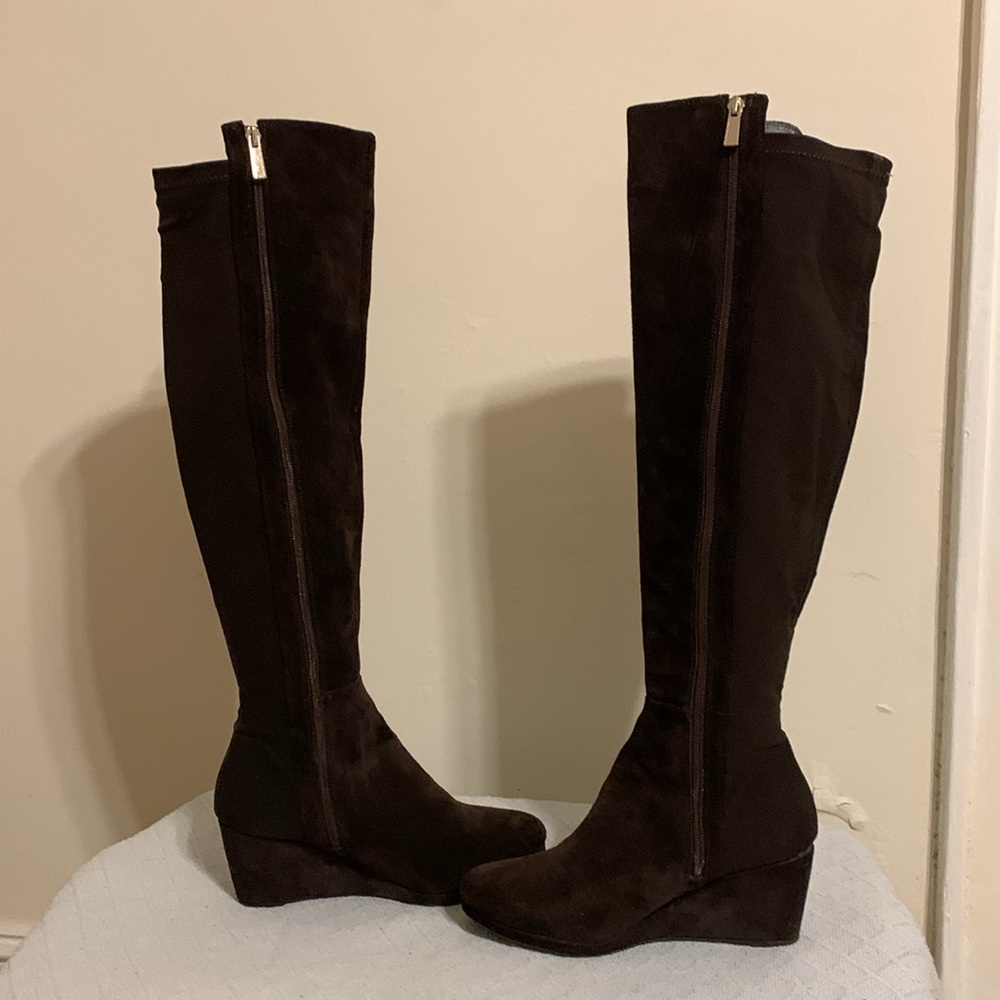 Vince Camuto brown leather suede wedge boots - Picture 1 of 11